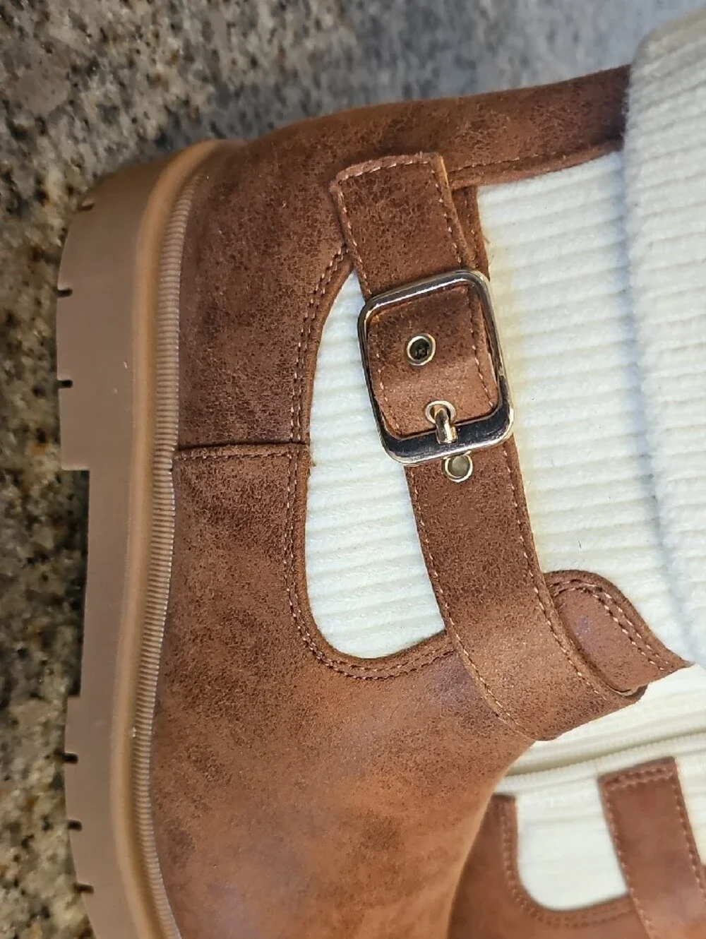 Cat & Jack Tan Faux-Suede Boots with Cream Knit Cuff